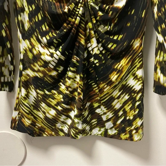 Cool Grace Elements Brown Yellow & Black Pleated Accent Polyester Spandex Top! - Picture 3 of 11